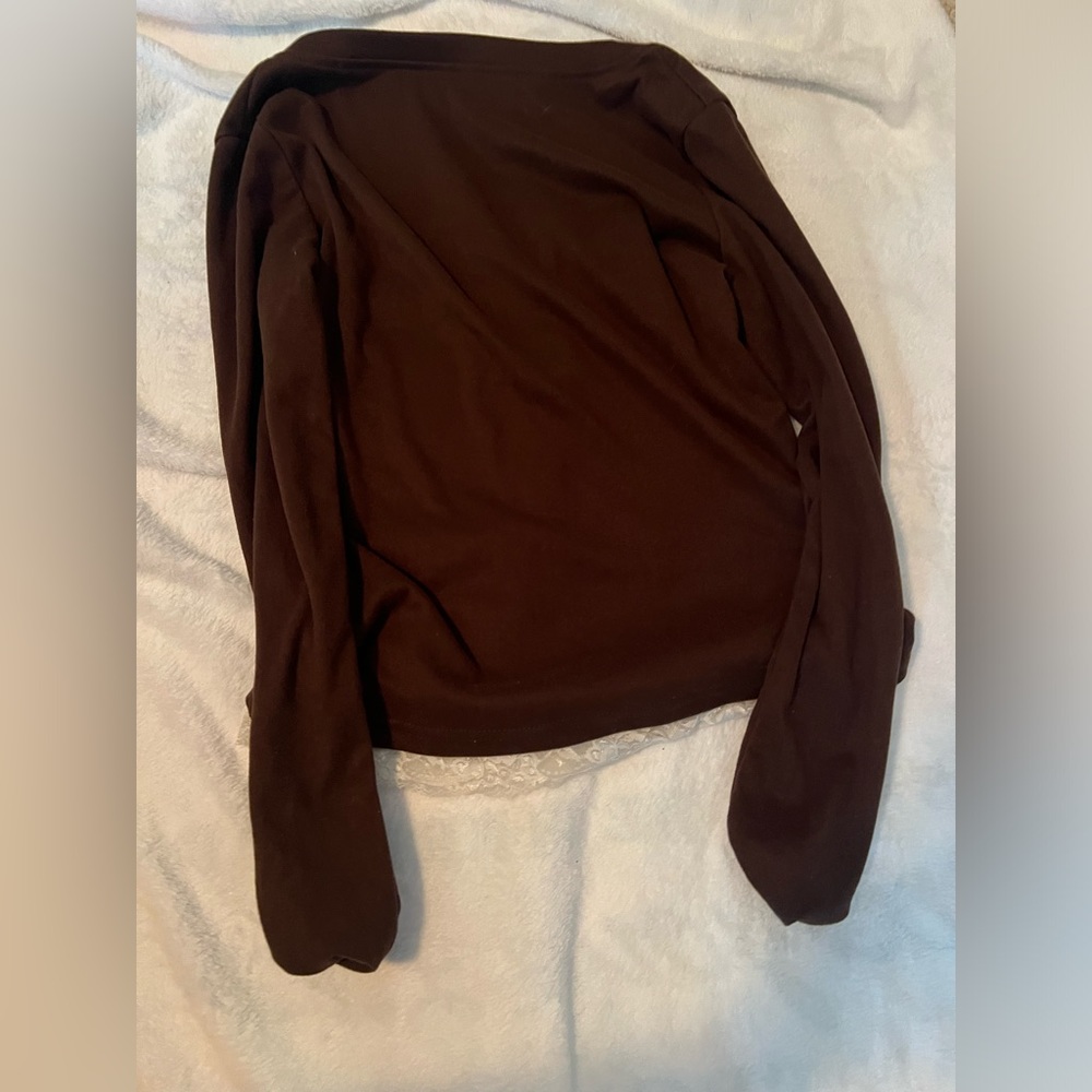 Dark Brown Long Sleeve Top Lace XS - Picture 2 of 3